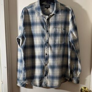 Billabong Blue and Cream Plaid Long-Sleeve Button-Down Shirt